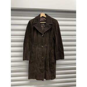 Y2K vintage Express Vintage Brown Suede Leather Trench Coat Jacket Womens Small